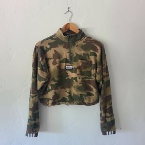 ADIDAS Quarter Zip Camo Green Womens Crop Sweatshirt
